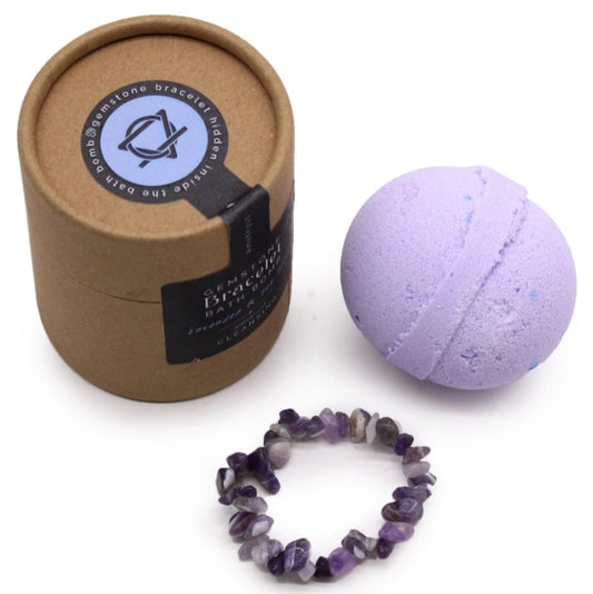 Lavender & Tea Tree Shea Butter Bath Bomb With Hidden Amethyst Gem Fidget Bracelet £9.99 Copy